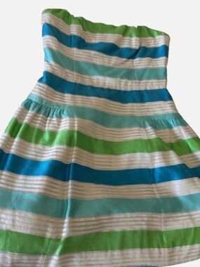 Lilly Pulitzer Strapless Dress Sz 6 Corded Organza Gorgeous Blue/Green Stripe